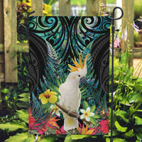 Sulphur-crested Cockatoo New Zealand Garden Flag Paua Shell Aotearoa Maori Tropical Flowers LT14 Garden Flag Black - Polynesian Pride