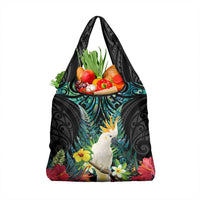 Sulphur-crested Cockatoo New Zealand Grocery Bag Paua Shell Aotearoa Maori Tropical Flowers LT14 1-pack One Size Black - Polynesian Pride