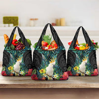 Sulphur-crested Cockatoo New Zealand Grocery Bag Paua Shell Aotearoa Maori Tropical Flowers LT14 3-pack One Size Black - Polynesian Pride