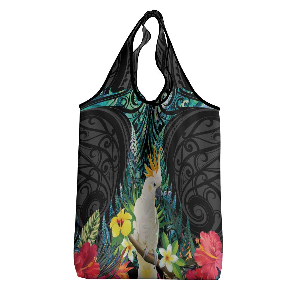 Sulphur-crested Cockatoo New Zealand Grocery Bag Paua Shell Aotearoa Maori Tropical Flowers LT14 - Polynesian Pride