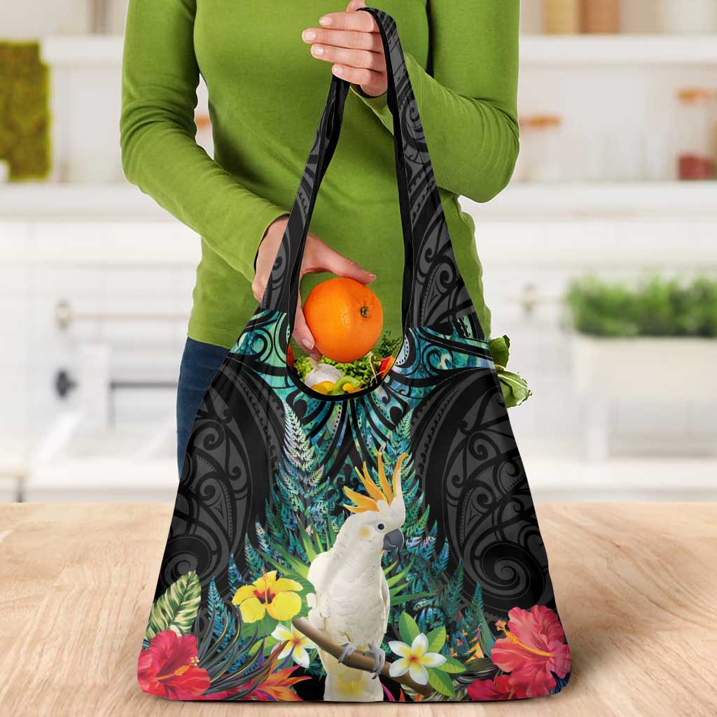 Sulphur-crested Cockatoo New Zealand Grocery Bag Paua Shell Aotearoa Maori Tropical Flowers LT14 - Polynesian Pride