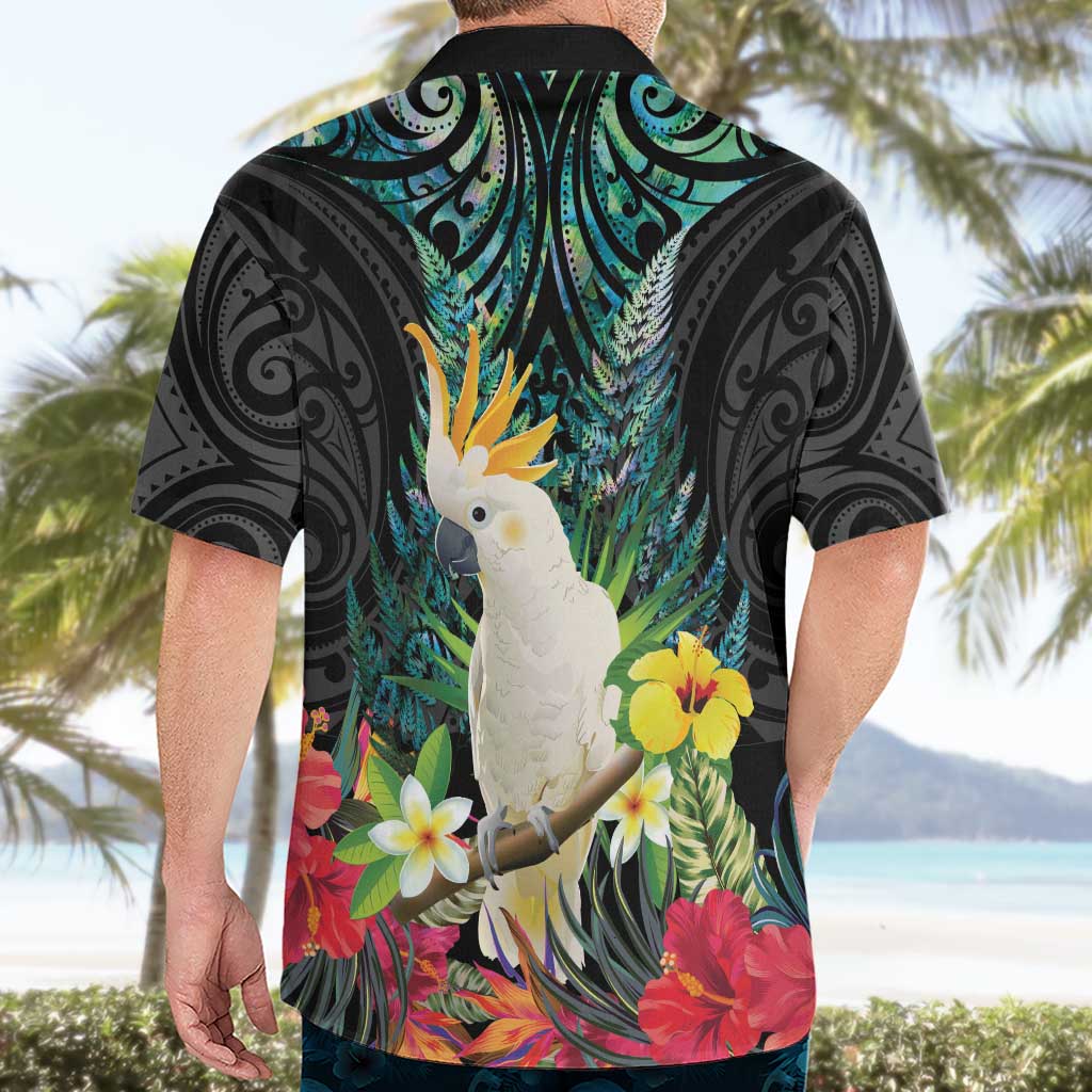Sulphur-crested Cockatoo New Zealand Hawaiian Shirt Paua Shell Aotearoa Maori Tropical Flowers LT14 - Polynesian Pride