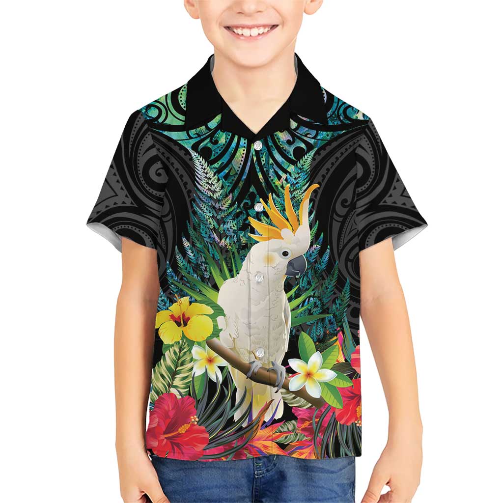 Sulphur-crested Cockatoo New Zealand Hawaiian Shirt Paua Shell Aotearoa Maori Tropical Flowers LT14 - Polynesian Pride