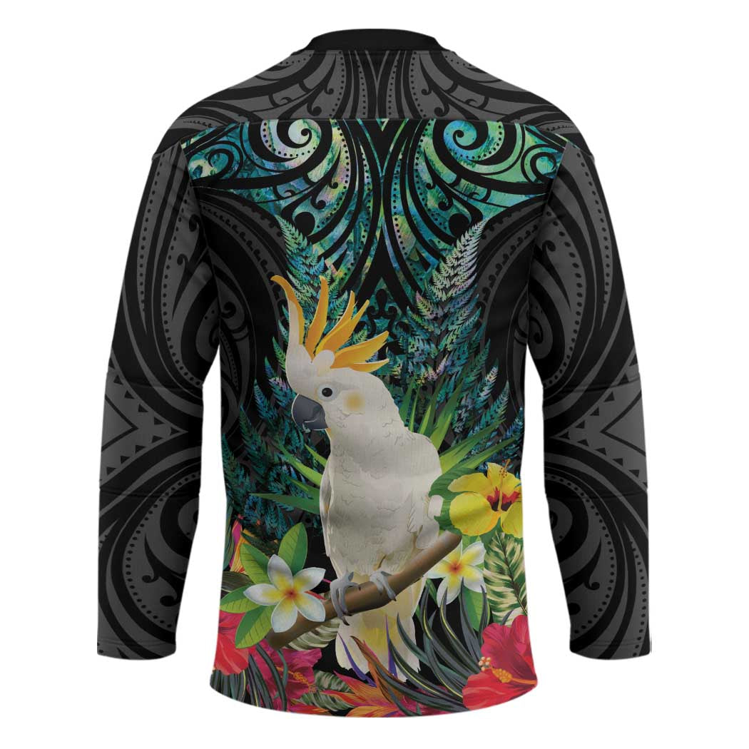 Sulphur-crested Cockatoo New Zealand Hockey Jersey Paua Shell Aotearoa Maori Tropical Flowers LT14 - Polynesian Pride