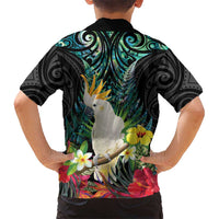 Sulphur-crested Cockatoo New Zealand Kid Hawaiian Shirt Paua Shell Aotearoa Maori Tropical Flowers LT14 - Polynesian Pride