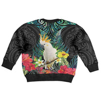 Sulphur-crested Cockatoo New Zealand Kid Ugly Christmas Sweater Paua Shell Aotearoa Maori Tropical Flowers LT14 - Polynesian Pride