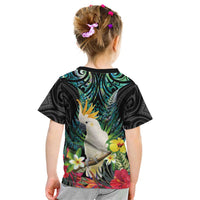 Sulphur-crested Cockatoo New Zealand Kid T Shirt Paua Shell Aotearoa Maori Tropical Flowers LT14 - Polynesian Pride