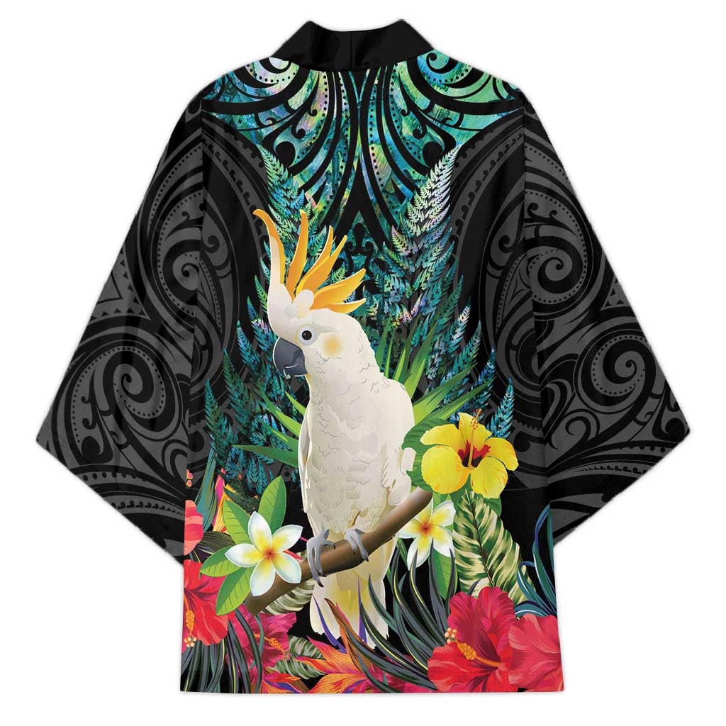 Sulphur-crested Cockatoo New Zealand Kimono Paua Shell Aotearoa Maori Tropical Flowers LT14 - Polynesian Pride