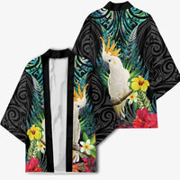 Sulphur-crested Cockatoo New Zealand Kimono Paua Shell Aotearoa Maori Tropical Flowers LT14 - Polynesian Pride