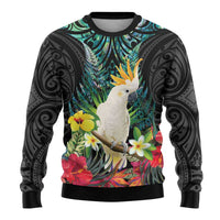 Sulphur-crested Cockatoo New Zealand Ugly Christmas Sweater Paua Shell Aotearoa Maori Tropical Flowers LT14 - Polynesian Pride
