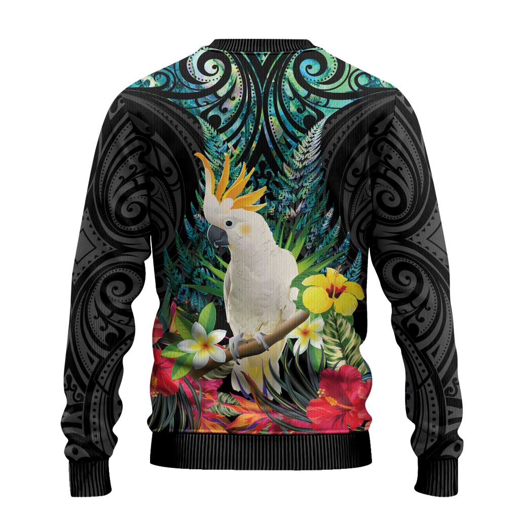 Sulphur-crested Cockatoo New Zealand Ugly Christmas Sweater Paua Shell Aotearoa Maori Tropical Flowers LT14 - Polynesian Pride