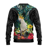Sulphur-crested Cockatoo New Zealand Ugly Christmas Sweater Paua Shell Aotearoa Maori Tropical Flowers LT14 - Polynesian Pride