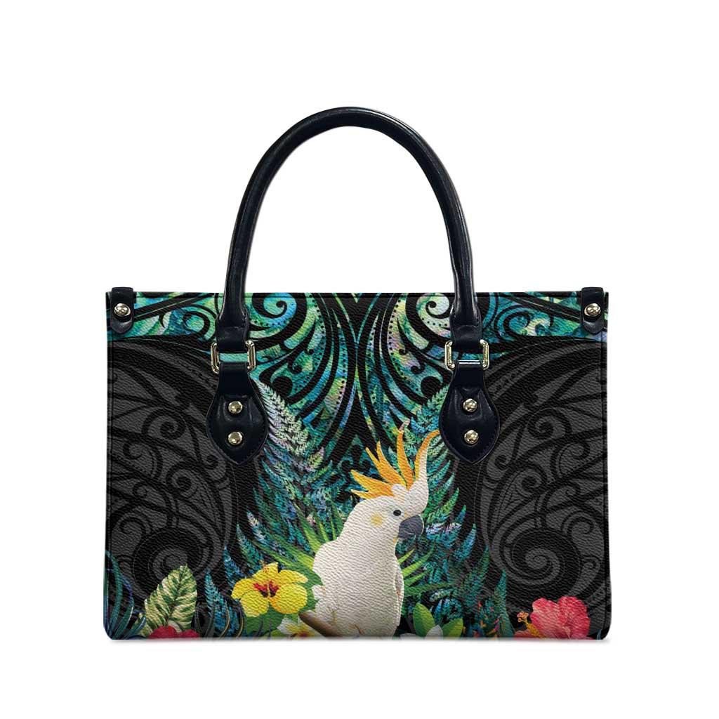 Sulphur-crested Cockatoo New Zealand Leather Bag Paua Shell Aotearoa Maori Tropical Flowers LT14 - Polynesian Pride