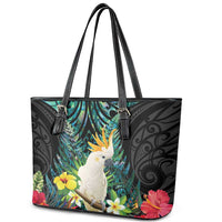 Sulphur-crested Cockatoo New Zealand Leather Tote Bag Paua Shell Aotearoa Maori Tropical Flowers LT14 - Polynesian Pride