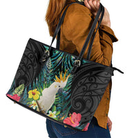 Sulphur-crested Cockatoo New Zealand Leather Tote Bag Paua Shell Aotearoa Maori Tropical Flowers LT14 - Polynesian Pride