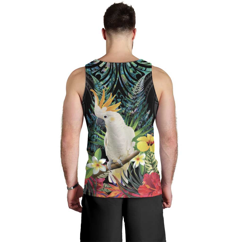 Sulphur-crested Cockatoo New Zealand Men Tank Top Paua Shell Aotearoa Maori Tropical Flowers LT14 - Polynesian Pride