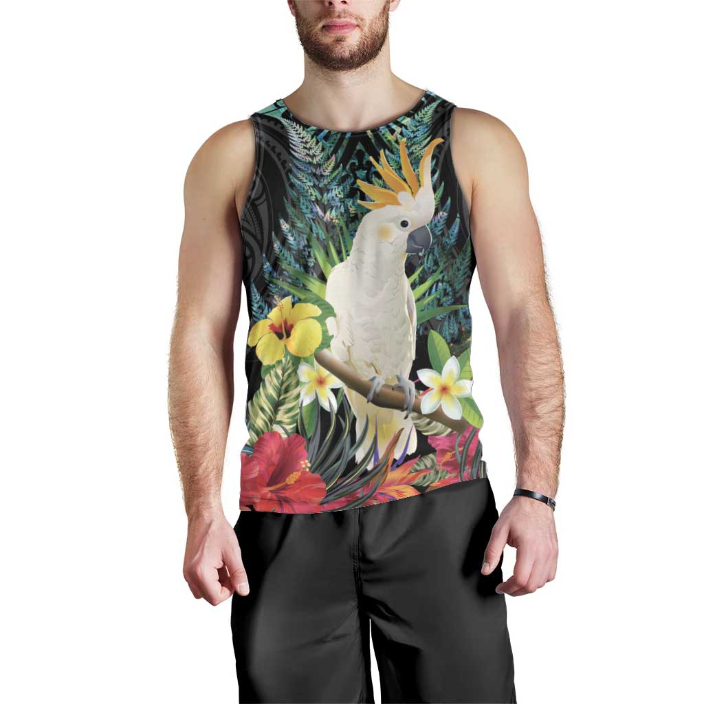 Sulphur-crested Cockatoo New Zealand Men Tank Top Paua Shell Aotearoa Maori Tropical Flowers LT14 - Polynesian Pride