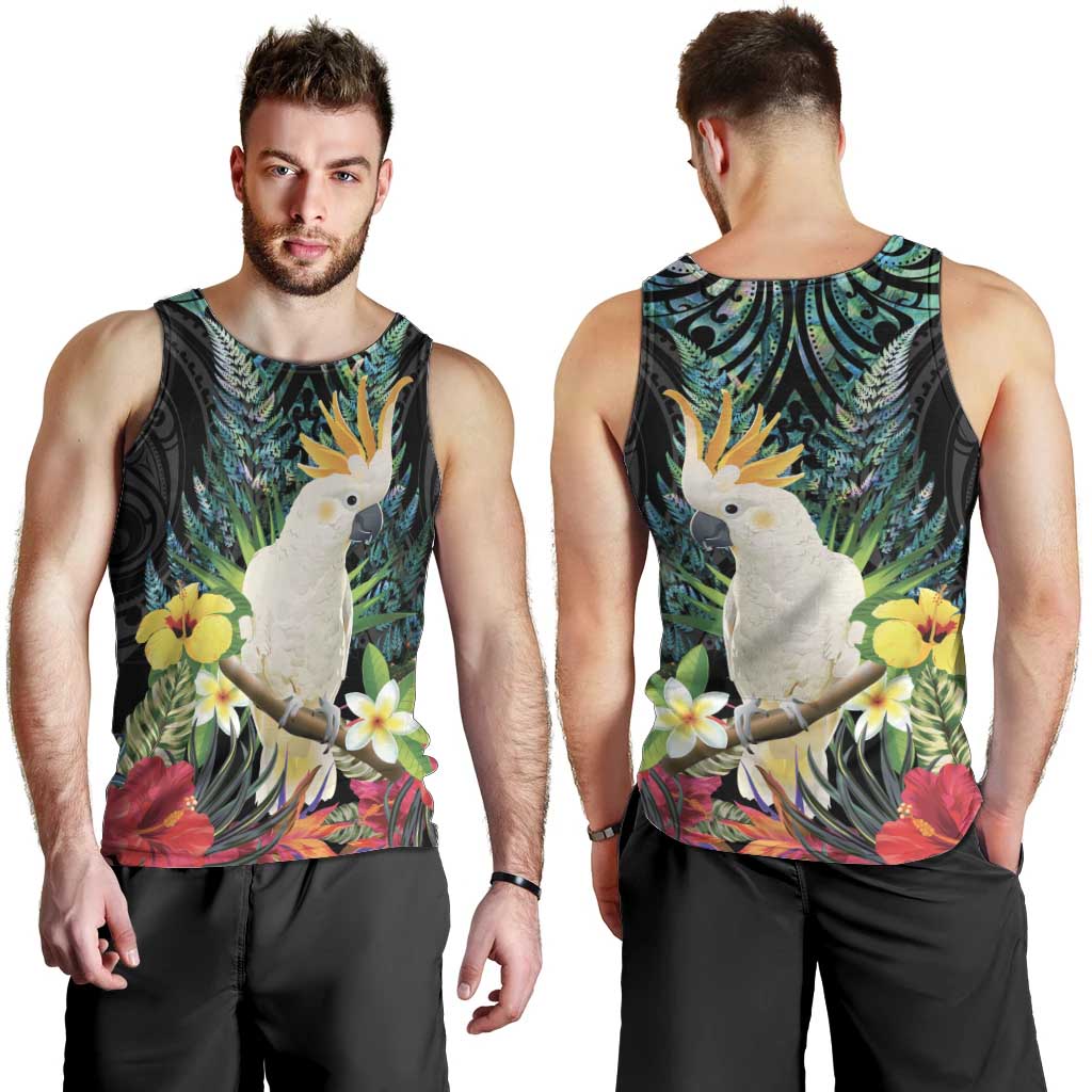Sulphur-crested Cockatoo New Zealand Men Tank Top Paua Shell Aotearoa Maori Tropical Flowers LT14 - Polynesian Pride