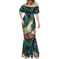 Sulphur-crested Cockatoo New Zealand Mermaid Dress Paua Shell Aotearoa Maori Tropical Flowers LT14 - Polynesian Pride