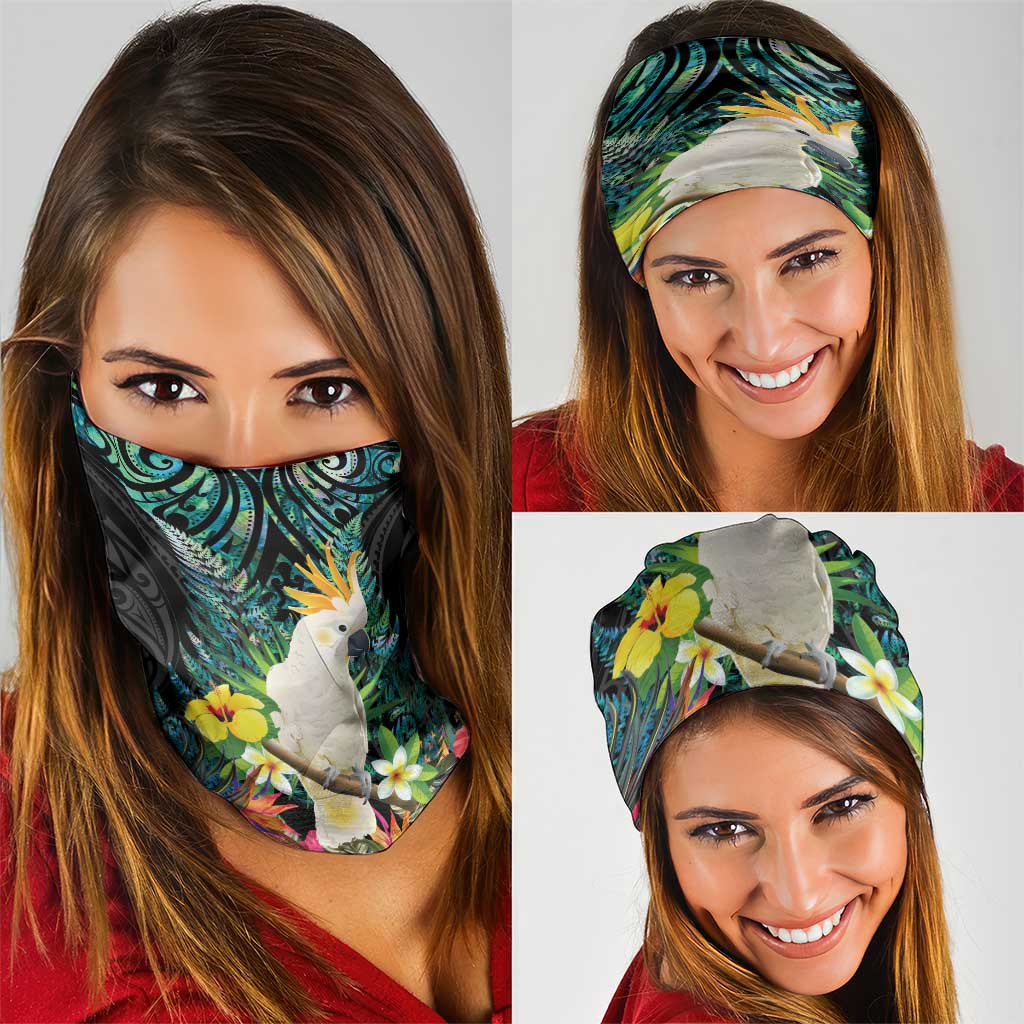 Sulphur-crested Cockatoo New Zealand Neck Gaiter Paua Shell Aotearoa Maori Tropical Flowers LT14 - Polynesian Pride