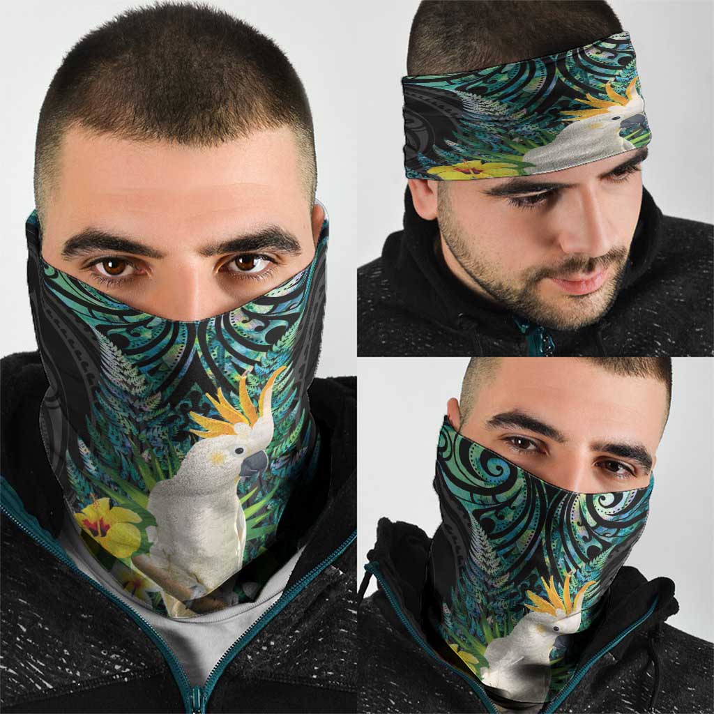 Sulphur-crested Cockatoo New Zealand Neck Gaiter Paua Shell Aotearoa Maori Tropical Flowers LT14 - Polynesian Pride