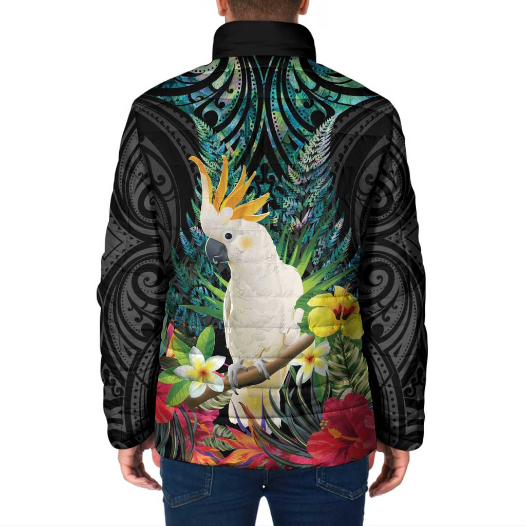 Sulphur-crested Cockatoo New Zealand Padded Jacket Paua Shell Aotearoa Maori Tropical Flowers LT14 - Polynesian Pride