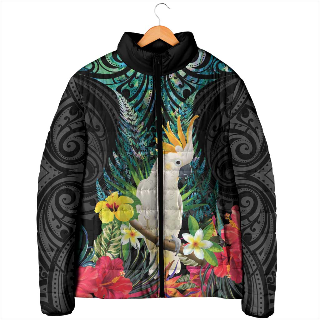Sulphur-crested Cockatoo New Zealand Padded Jacket Paua Shell Aotearoa Maori Tropical Flowers LT14 - Polynesian Pride