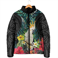 Sulphur-crested Cockatoo New Zealand Padded Jacket Paua Shell Aotearoa Maori Tropical Flowers LT14 - Polynesian Pride