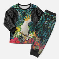 Sulphur-crested Cockatoo New Zealand Christmas Pajama Set Paua Shell Aotearoa Maori Tropical Flowers LT14 Men Black - Polynesian Pride