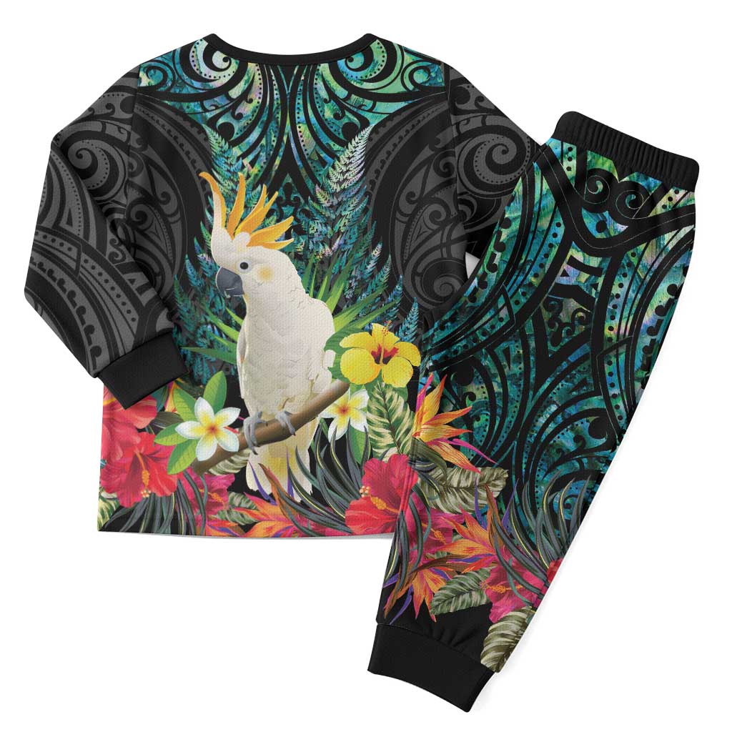 Sulphur-crested Cockatoo New Zealand Christmas Pajama Set Paua Shell Aotearoa Maori Tropical Flowers LT14 - Polynesian Pride