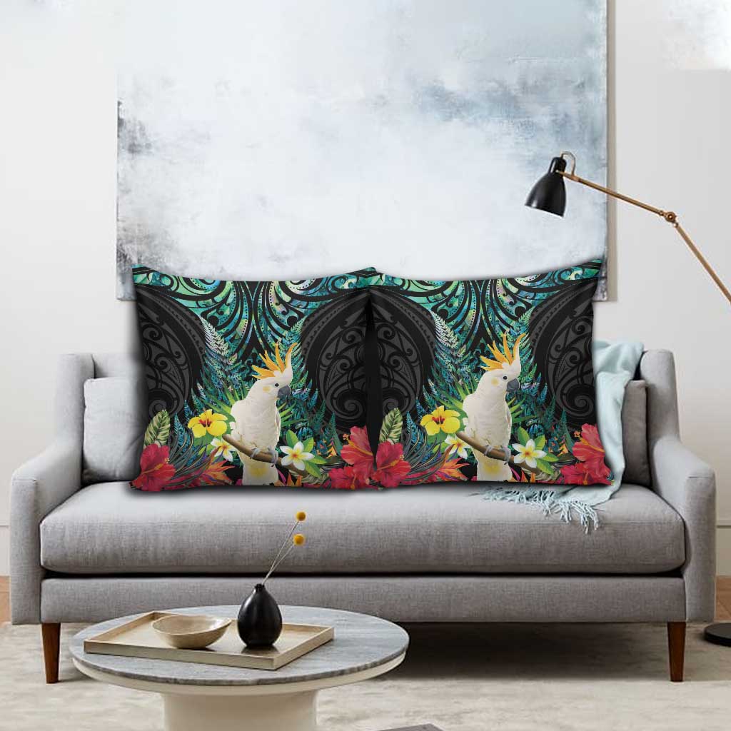 Sulphur-crested Cockatoo New Zealand Pillow Cover Paua Shell Aotearoa Maori Tropical Flowers LT14 - Polynesian Pride