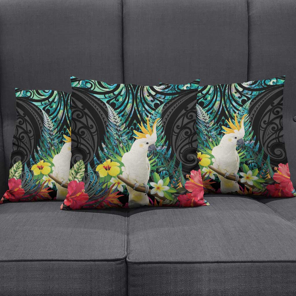 Sulphur-crested Cockatoo New Zealand Pillow Cover Paua Shell Aotearoa Maori Tropical Flowers LT14 - Polynesian Pride