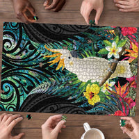 Sulphur-crested Cockatoo New Zealand Puzzle Paua Shell Aotearoa Maori Tropical Flowers LT14 - Polynesian Pride