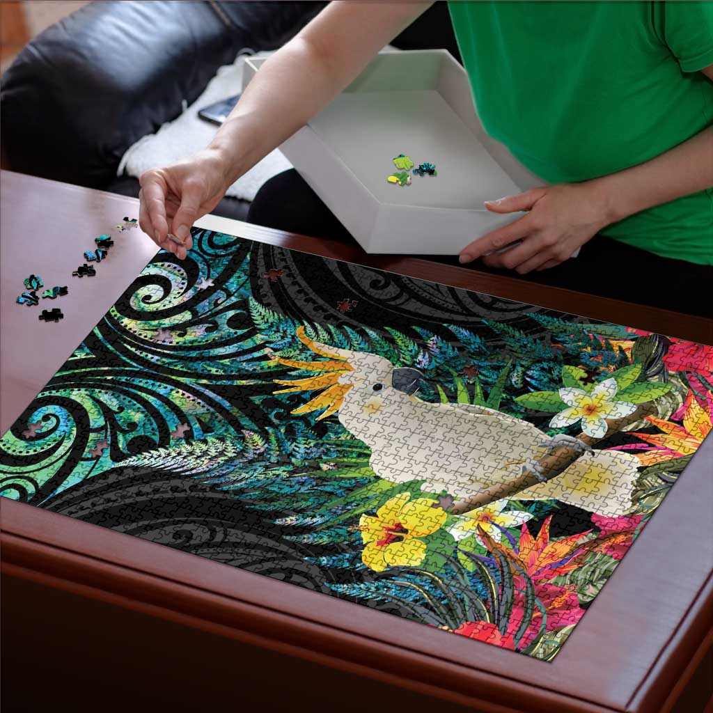 Sulphur-crested Cockatoo New Zealand Puzzle Paua Shell Aotearoa Maori Tropical Flowers LT14 - Polynesian Pride