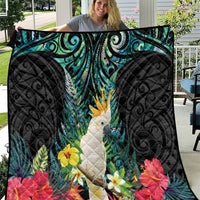 Sulphur-crested Cockatoo New Zealand Quilt Paua Shell Aotearoa Maori Tropical Flowers LT14 Black - Polynesian Pride