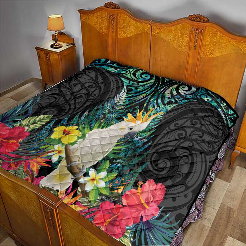Sulphur-crested Cockatoo New Zealand Quilt Paua Shell Aotearoa Maori Tropical Flowers LT14 - Polynesian Pride