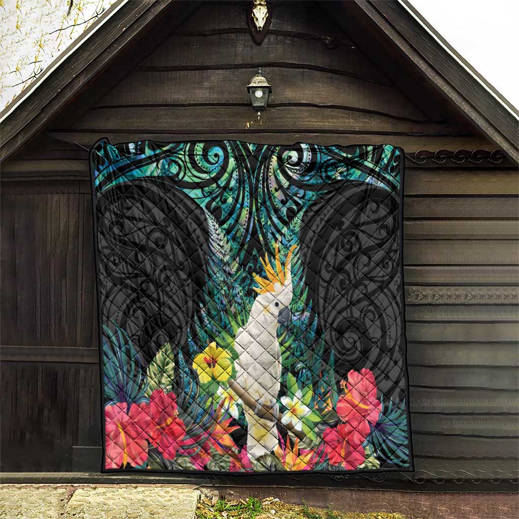 Sulphur-crested Cockatoo New Zealand Quilt Paua Shell Aotearoa Maori Tropical Flowers LT14 - Polynesian Pride