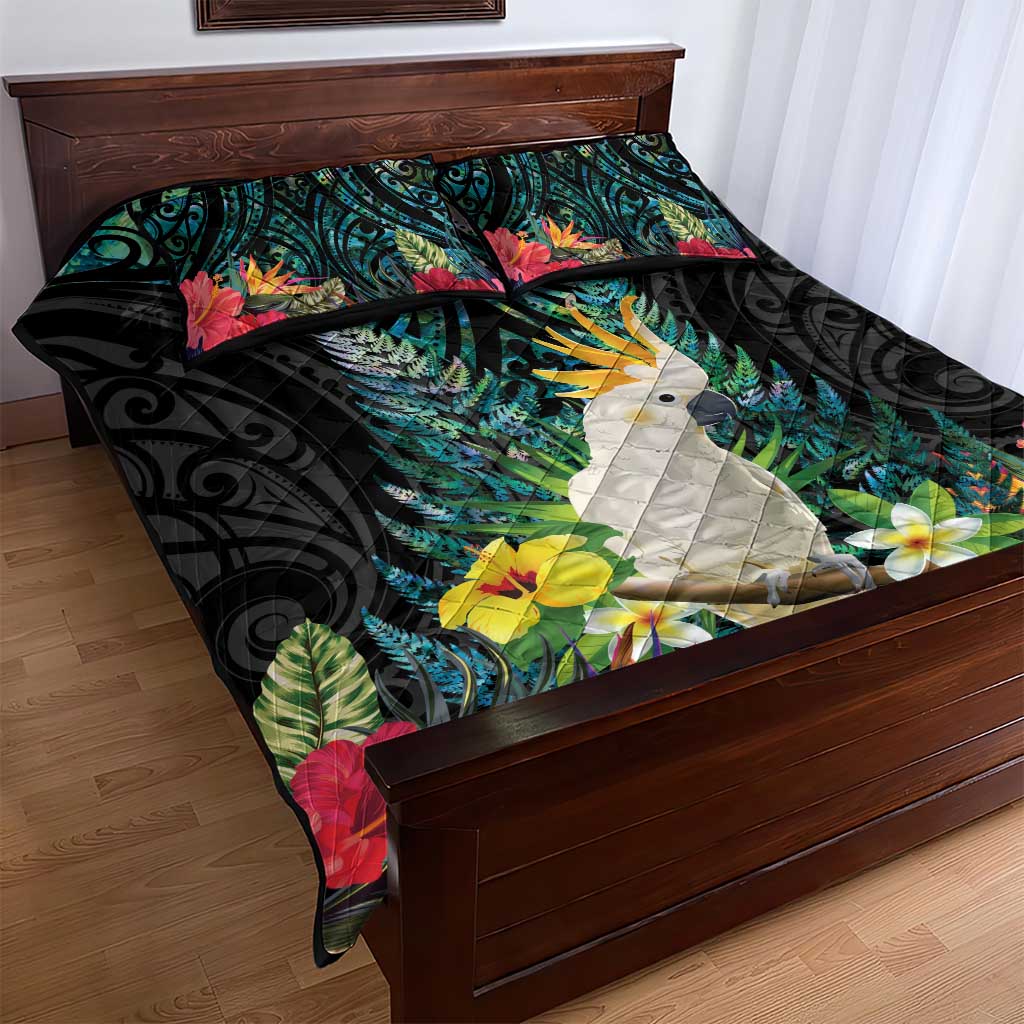 Sulphur-crested Cockatoo New Zealand Quilt Bed Set Paua Shell Aotearoa Maori Tropical Flowers LT14 - Polynesian Pride