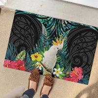 Sulphur-crested Cockatoo New Zealand Rubber Doormat Paua Shell Aotearoa Maori Tropical Flowers LT14 - Polynesian Pride