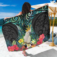 Sulphur-crested Cockatoo New Zealand Sarong Paua Shell Aotearoa Maori Tropical Flowers LT14 One Size 44 x 66 inches Black - Polynesian Pride