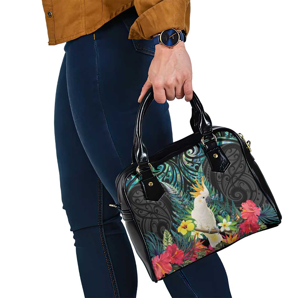 Sulphur-crested Cockatoo New Zealand Shoulder Handbag Paua Shell Aotearoa Maori Tropical Flowers LT14 - Polynesian Pride