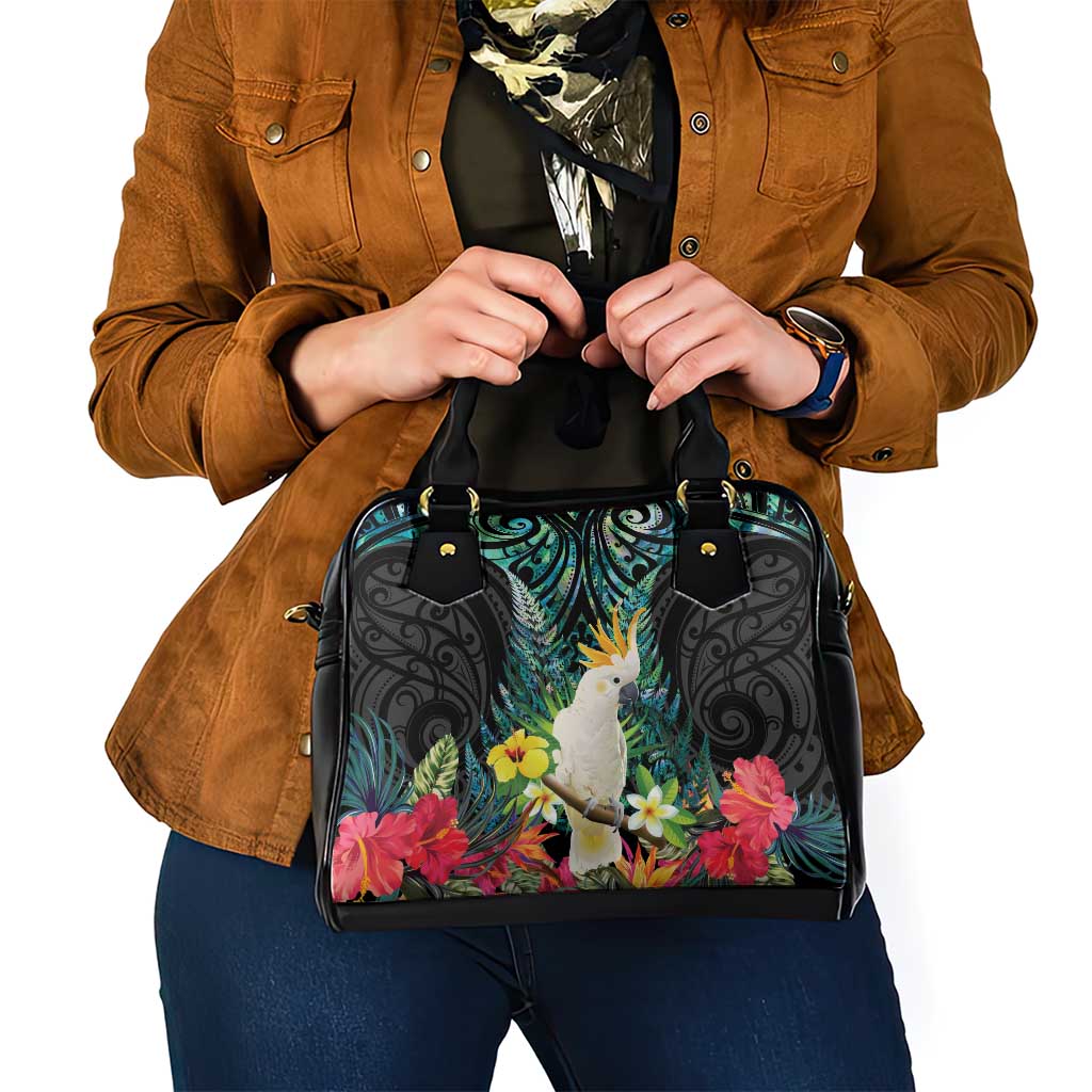 Sulphur-crested Cockatoo New Zealand Shoulder Handbag Paua Shell Aotearoa Maori Tropical Flowers LT14 - Polynesian Pride