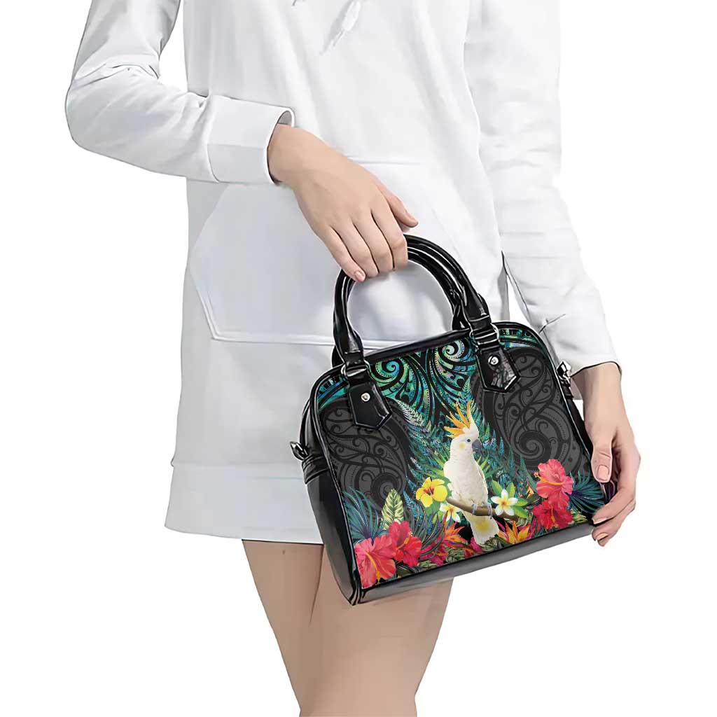 Sulphur-crested Cockatoo New Zealand Shoulder Handbag Paua Shell Aotearoa Maori Tropical Flowers LT14 - Polynesian Pride