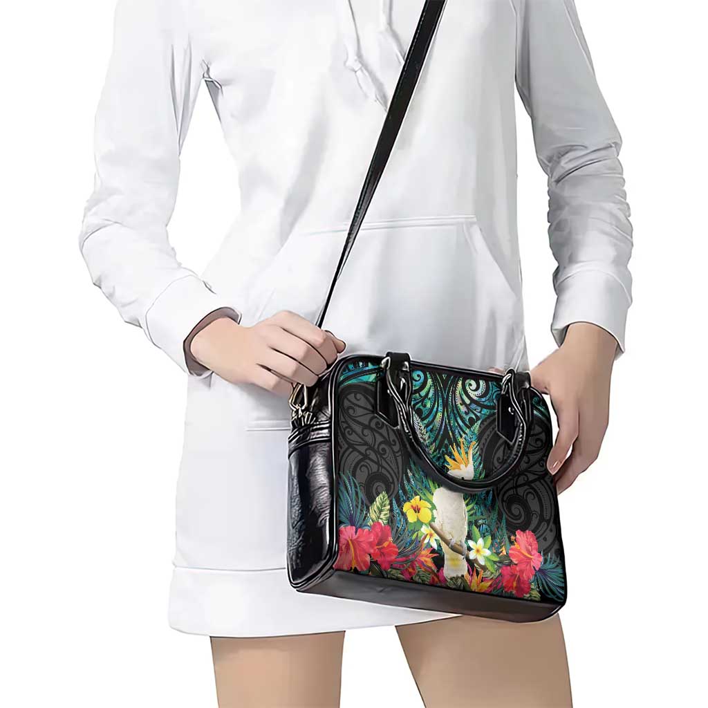 Sulphur-crested Cockatoo New Zealand Shoulder Handbag Paua Shell Aotearoa Maori Tropical Flowers LT14 - Polynesian Pride