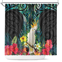 Sulphur-crested Cockatoo New Zealand Shower Curtain Paua Shell Aotearoa Maori Tropical Flowers LT14 Black - Polynesian Pride