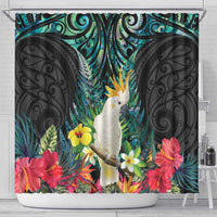 Sulphur-crested Cockatoo New Zealand Shower Curtain Paua Shell Aotearoa Maori Tropical Flowers LT14 - Polynesian Pride