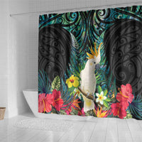 Sulphur-crested Cockatoo New Zealand Shower Curtain Paua Shell Aotearoa Maori Tropical Flowers LT14 - Polynesian Pride
