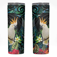 Sulphur-crested Cockatoo New Zealand Skinny Tumbler Paua Shell Aotearoa Maori Tropical Flowers LT14 Black - Polynesian Pride