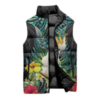 Sulphur-crested Cockatoo New Zealand Sleeveless Puffer Jacket Paua Shell Aotearoa Maori Tropical Flowers LT14 - Polynesian Pride