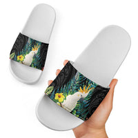 Sulphur-crested Cockatoo New Zealand Slide Sandals Paua Shell Aotearoa Maori Tropical Flowers LT14 - Polynesian Pride